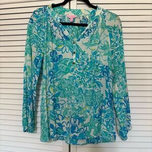 Lilly Pulitzer Aqua and Teal Floral Blouse